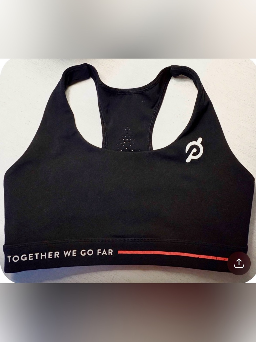 Peloton Black Racerback Sports Bra with Orange Band Detail